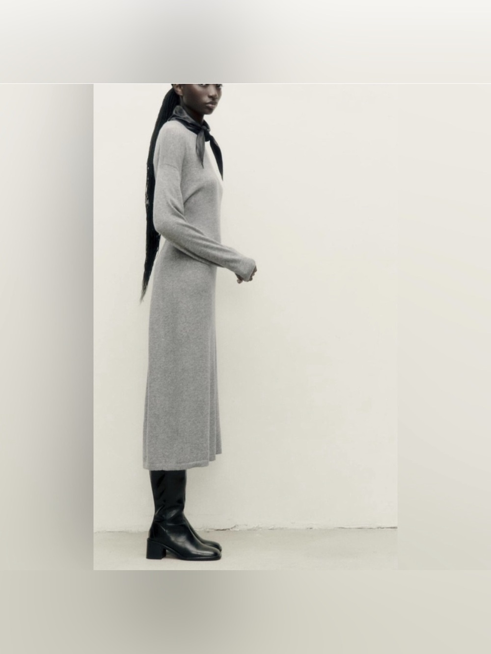 Zara Elegant Long Sleeve Gray Dress Size Medium